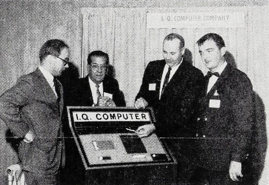 1967-11-11 Cash Box. Dave Nutting (far right) with the I.Q. Computer machine.