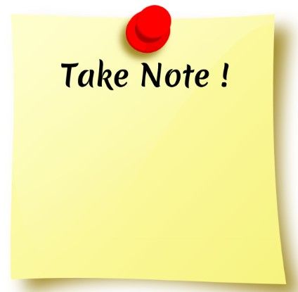 An image of a yellow post it note with a red push pin holding it up on a white background, with the notation on the post it "Take Note", that goes along with my post and wanting people to take note of what I am sharing and please be aware of it. xo