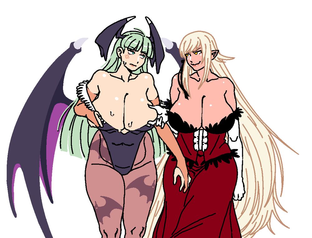 morrigan aensland and kiss-shot acerola-orion heart-under-blade with really huge boobs