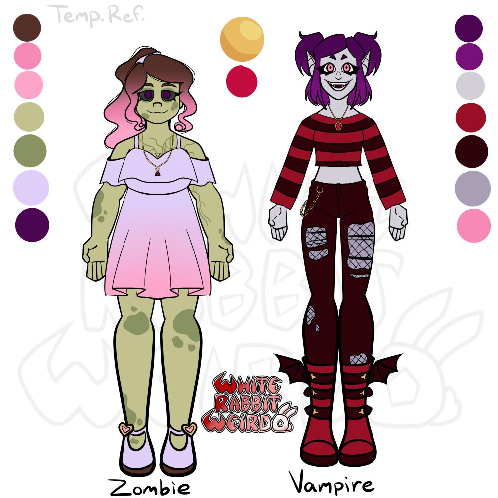 Messy temporary ref sheet of my ocs Zombie and Vampire, and who have the nicknames Z and V.
