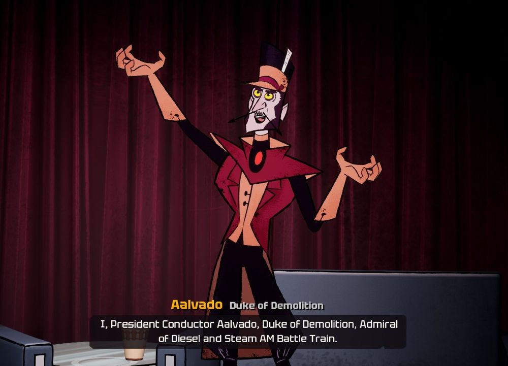 hey alt text reader, have some Gatsby Lore. I was NDA'd on this man for literal years because my partner is on the dev team for this game! You should play it if you like trains and roguelikes! 