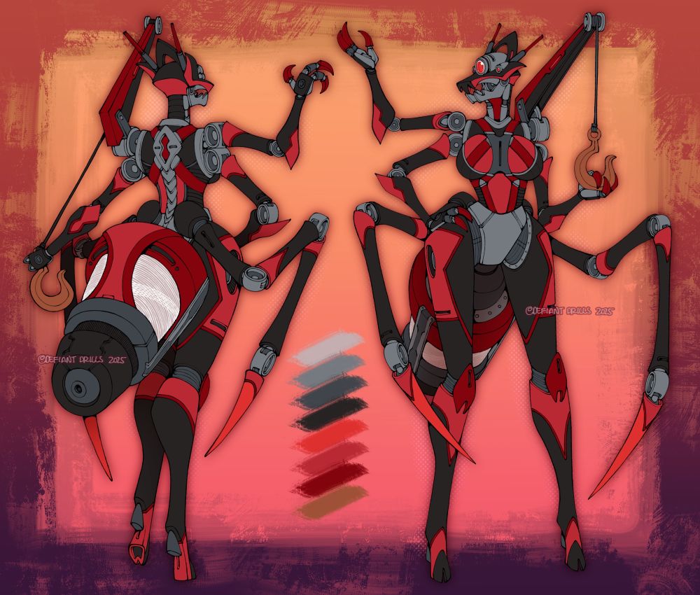 A character sheet of a spider robot