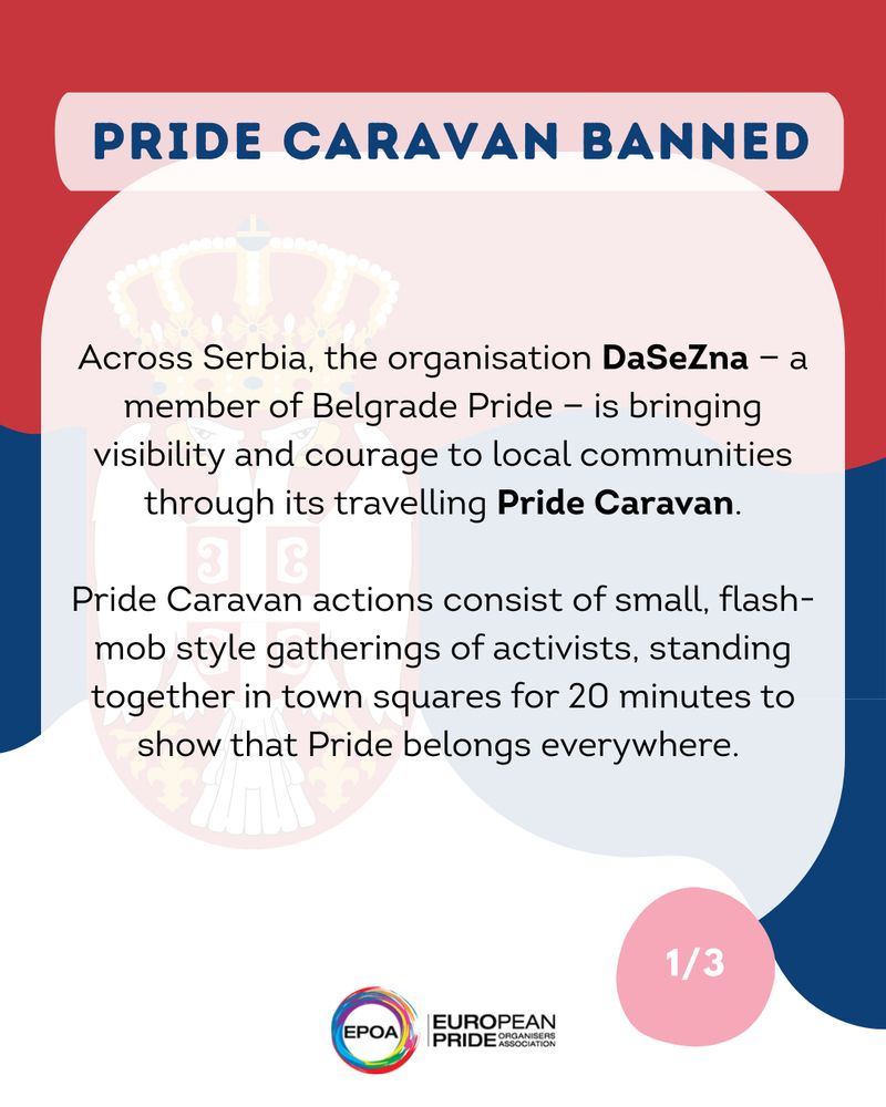 Image with a wavy version of the Serbian flag in the background. Text of the post is shown in three parts in the images. The logo of EPOA is shown at the bottom. 
