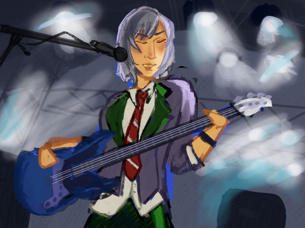 Shiho from project sekai playing the bass