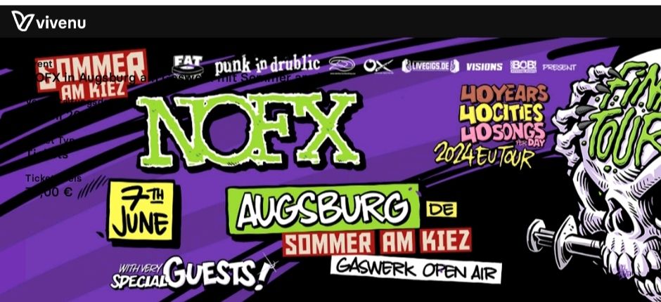 Konzertkarte der Punkband NOFX bei Sommer am Kiez in Augsburg