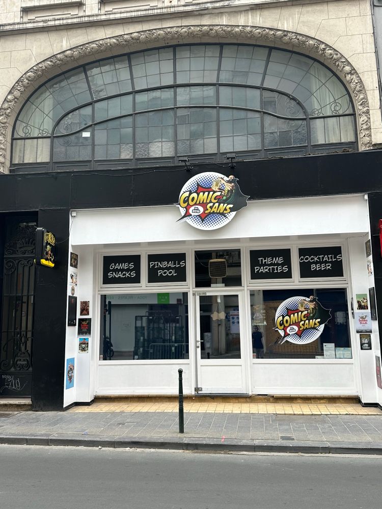 A storefront for an entertainment center called Comic Sans