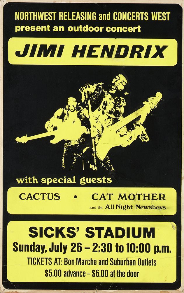 Jimi Hendrix concert poster, Sicks’ Stadium, Seattle, 1970 
