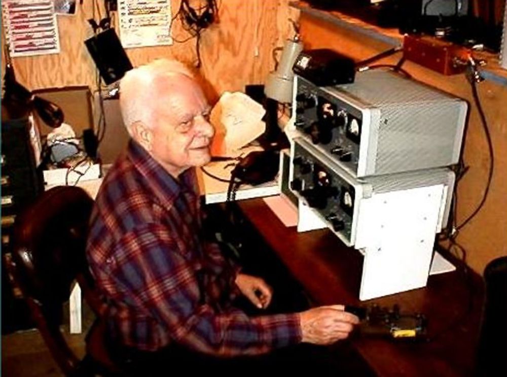 Former KAYE Radio owner Henry Perozzo with ham radio set 