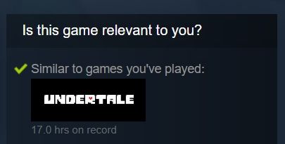 a steam algo box saying that gex is similar to undertale