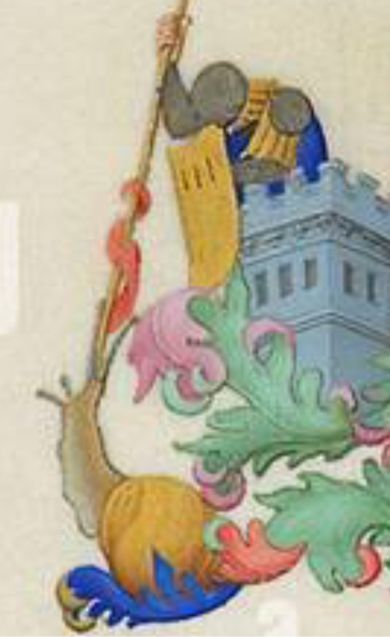 Knight in a tower lances a large snail