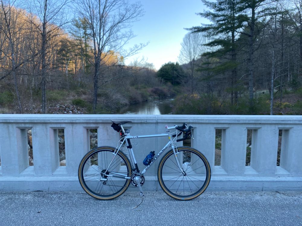 Bicycle on a bridge, in winter