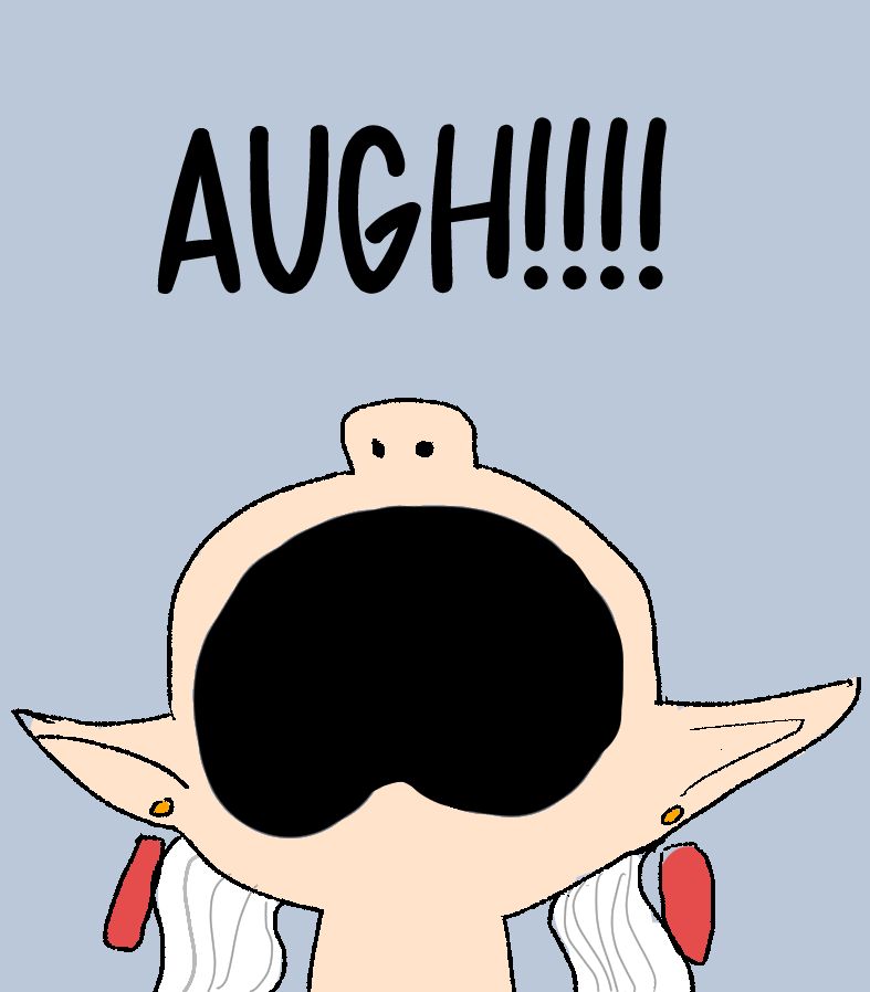 Frieren looking up, but it's done in the Peanuts style like when charlie brown says AUGH!!! 