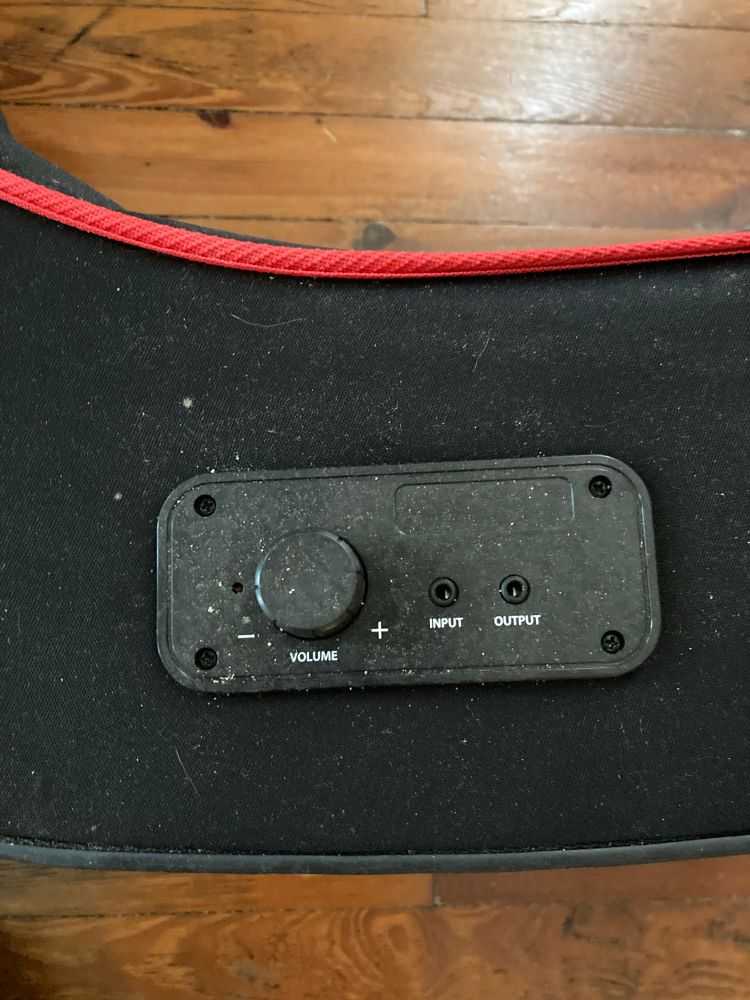 Gaming chair panel so you can hook your gaming device up and there are speakers in the chair. 