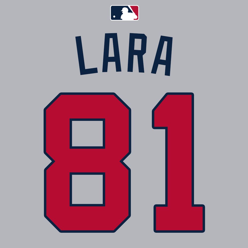 A gray Atlanta Braves road jersey, name "LARA", number 81.