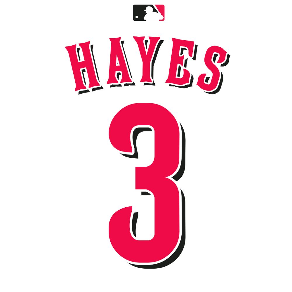 A white Cincinnati Reds home jersey, name "HAYES", number 3.
