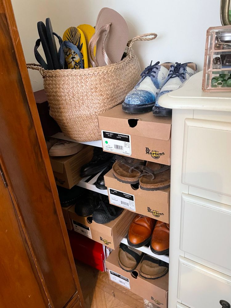My collection of shoes. I try to store them in their boxes if I can