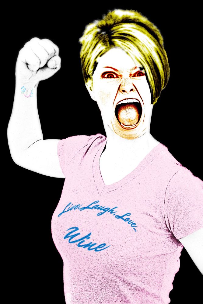 A woman with stereotypical "Karen" hair, bad wrist tattoo, and "Live, Laugh, Love... Wine" tee-shirt; rages with fist raised. She's probably yelling something like "You goddamned NINJA BORG kids! I know your parents!" or something like that. What's so special about this lady that we post a picture of her? Well she is one of 40+ foes you can find in NINJA BORG for your ninjas to deal with. But she's no joke. Piss her off and she might run you down in her sweet van. 