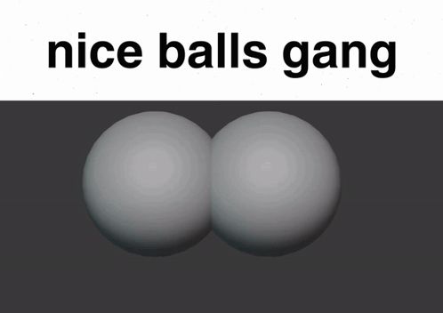 a picture of two balls with the words nice balls gang below it