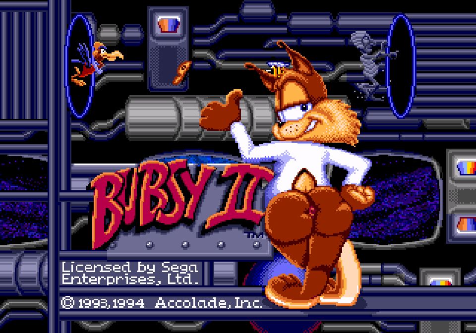 A screenshot of the Bubsy 2 title screen, but Bubsy has been given a fat ass, and a donut.