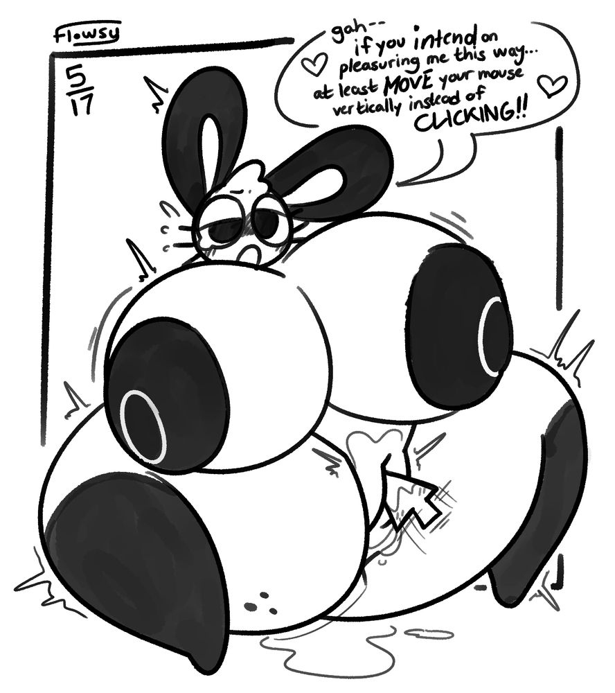 WHITESPACE BUNNY (https://howaitosupesuusagi.neocities.org) in a more sex-oriented appearance, big proportions and all, getting her clit repeatedly rubbed and fucked by a cursor, presumably controlled by a visitor offscreen.

WHITESPACE BUNNY: gah-- if you *intend* on pleasuring me this way... at least *MOVE* your mouse vertically instead of *CLICKING!!*