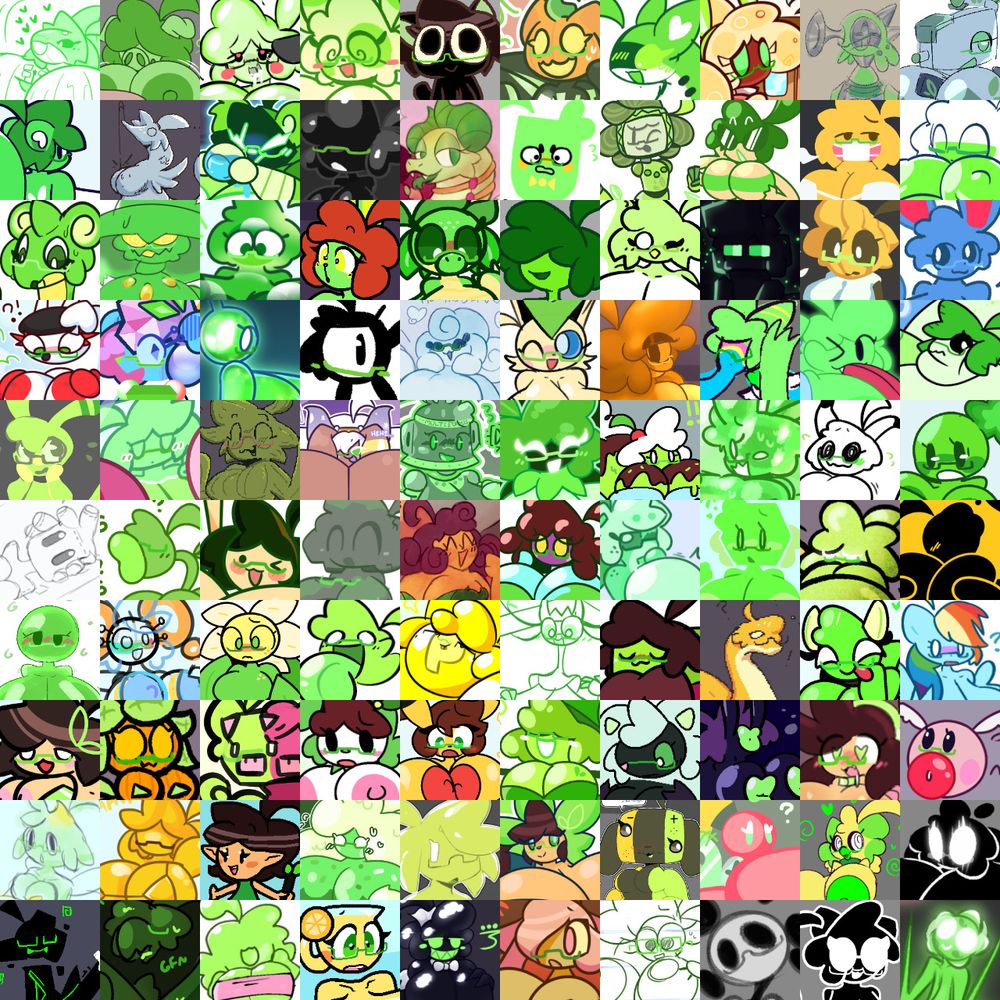 A 10x10 array collage of TFs of the same character: OP's sona.