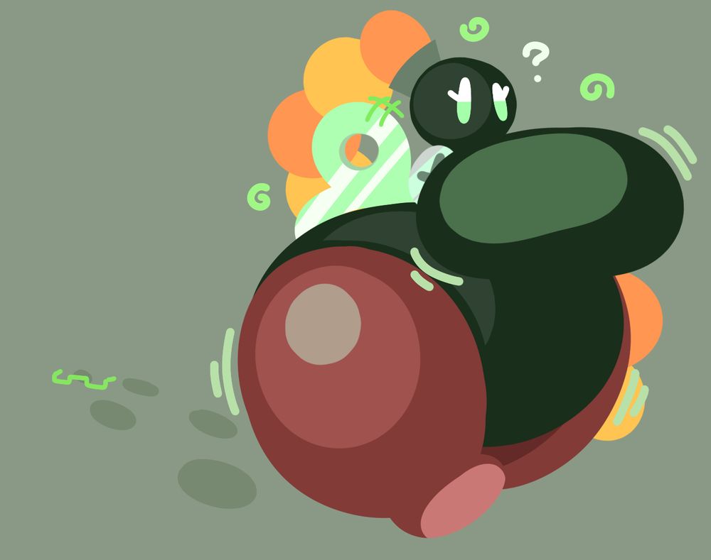 A very shaped anthro Bob-omb with a braided rope and some clear hints of green. A pair of green glasses can be seen at the start of the footprints.
