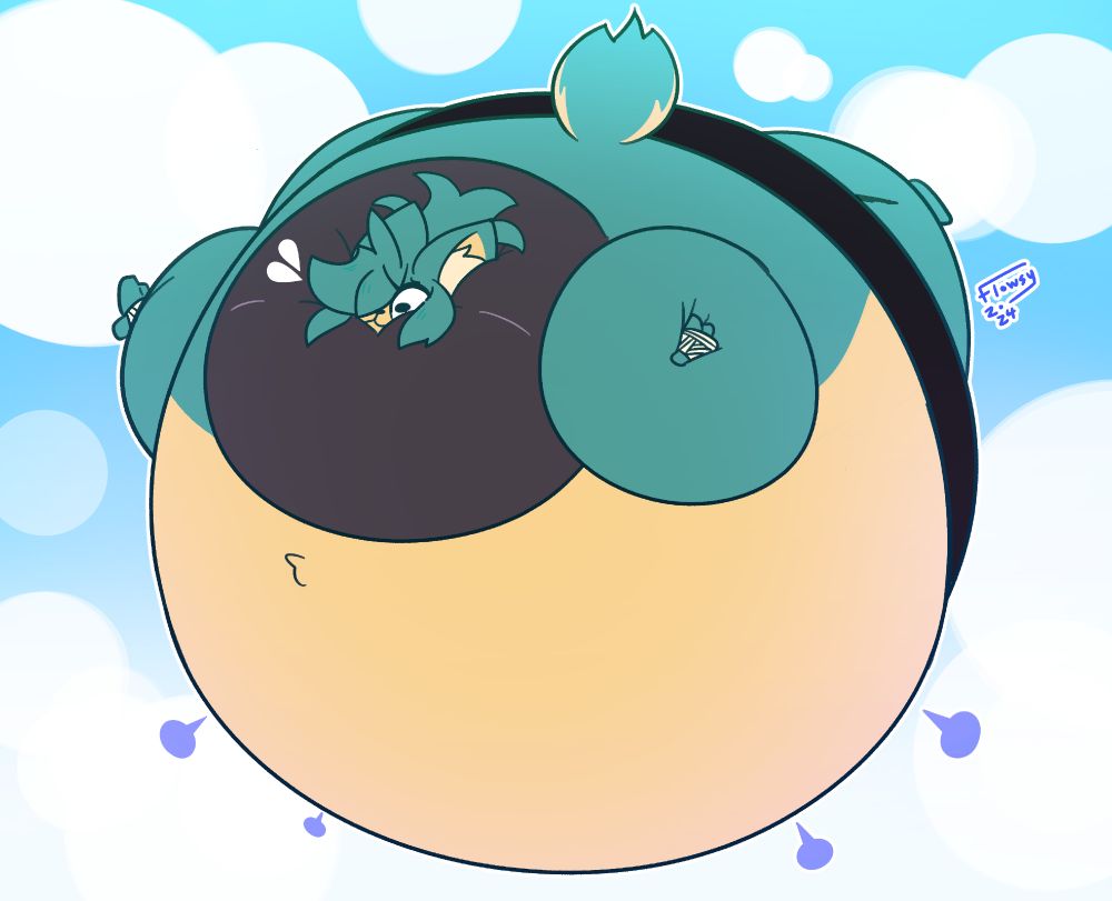 Commissioned character blown up like a balloon, rendering them immobile and flying in the clouds.