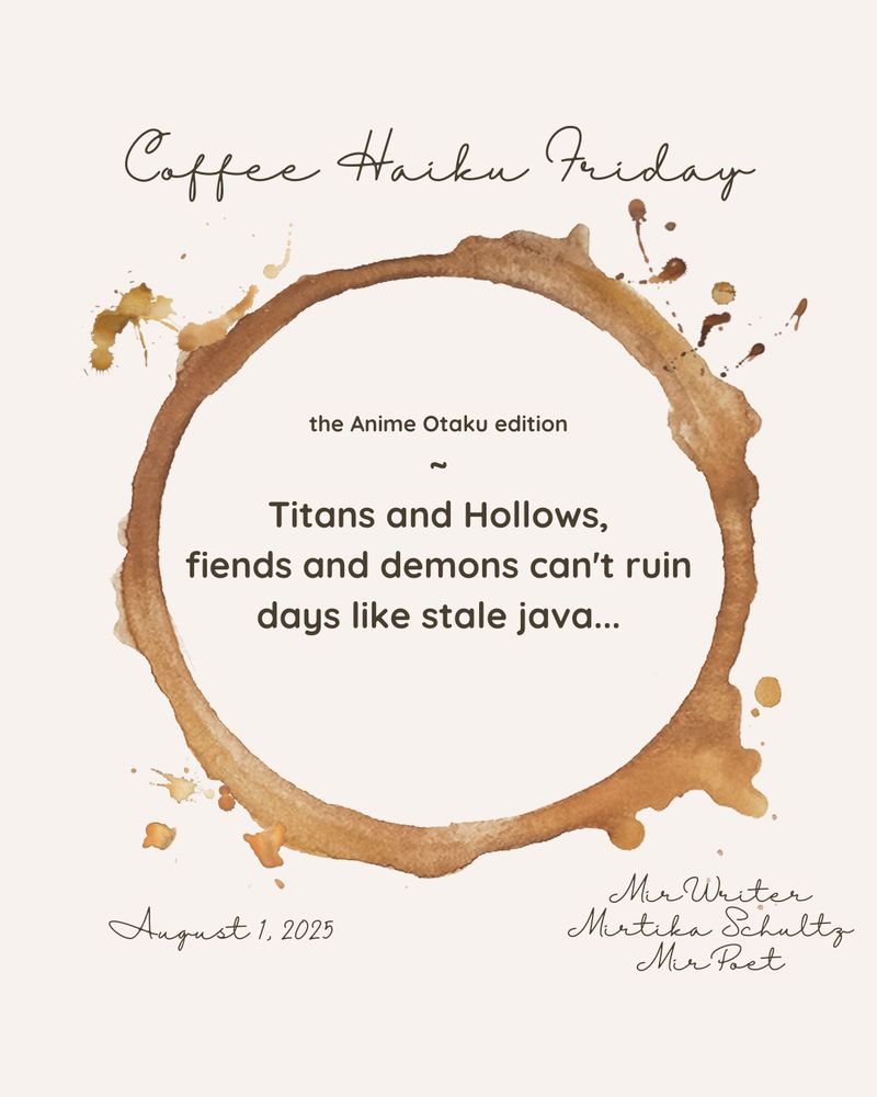 Coffee ring on pale background with a haiku
