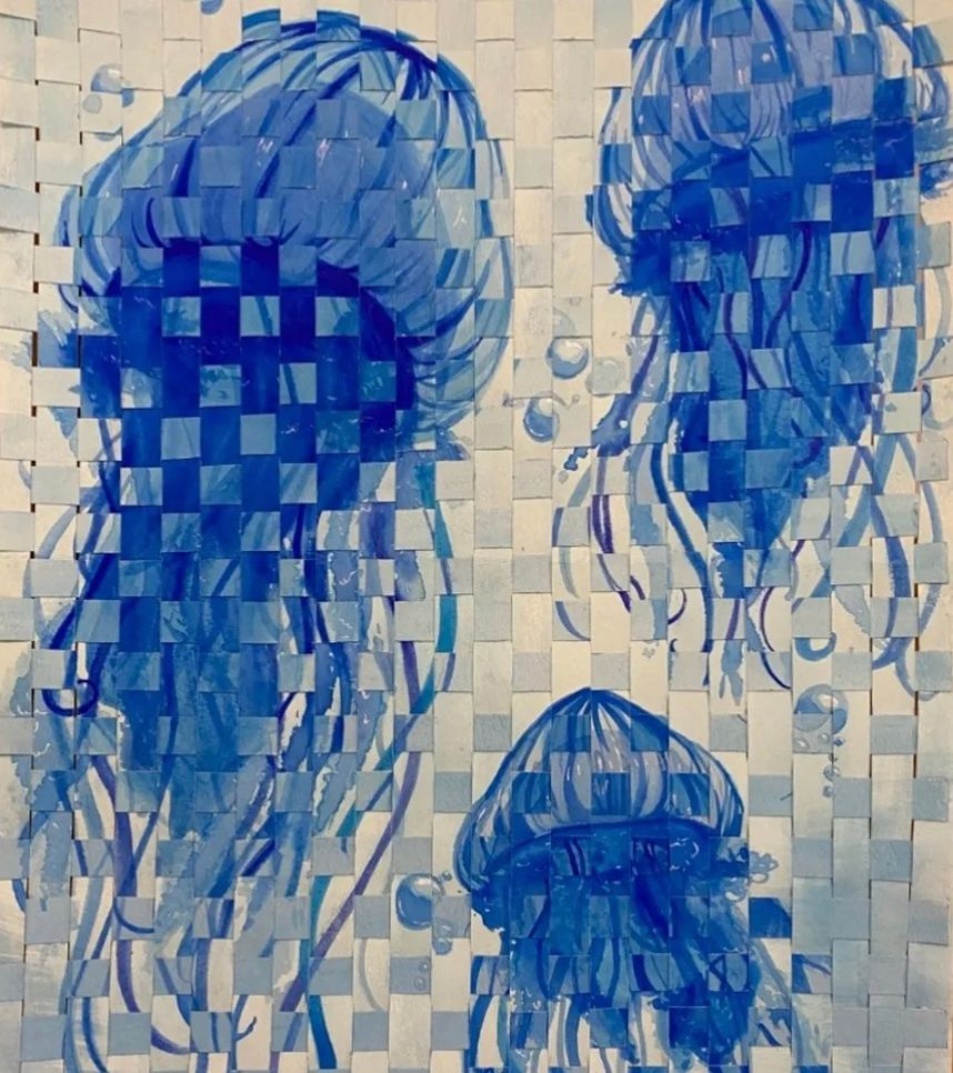 A woven water color jellyfish painting 