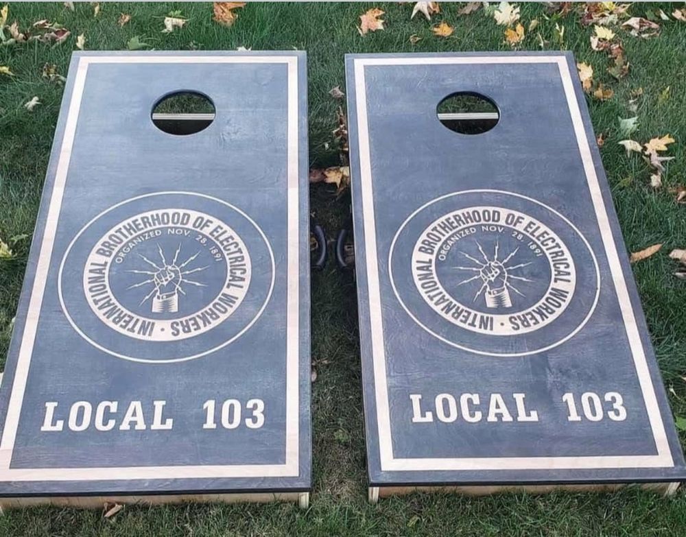 Today is my favorite day of the year on the IBEW103 calendar 📅 since I was a first year apprentice... The Brotherhood Christmas Party 🎅🏽 at Local 103. 🎄 I hope to see all my 103 family and enjoy some lighthearted fun over a soda 🥤or a beer 🍺 & some Chinese food 🍽 .  We’ll be giving away 103 swag, sweatshirts, Bruins 🏒 Celtics 🏀 & Patriots 🏈 tickets and 103 Cornhole boards (Made by 103 Brother Lee Ohman). 
Please bring an unwrapped toy 🧸 for our annual toy Drive or a new winter hat, scarf🧣, jacket 🧥 or pair of gloves 🧤 for a donation to a local homeless shelter.   
Can’t wait to see you! 
#LFG
#PoweringBoston
#WePlugYouIn 🔌