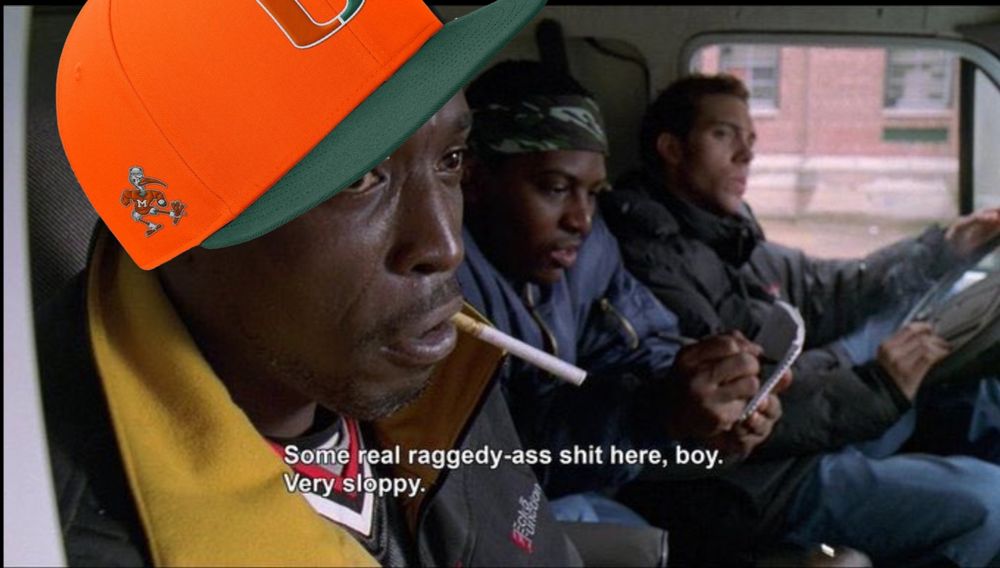 Omar from the wire with a university of Miami hat on