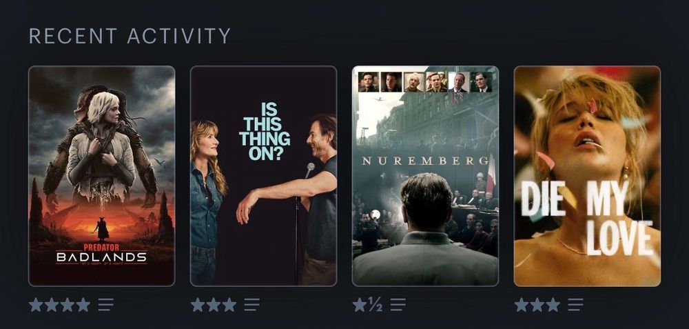 - Predator: Badlands
- Is This Thing On?
- Nuremberg
- Die My Love