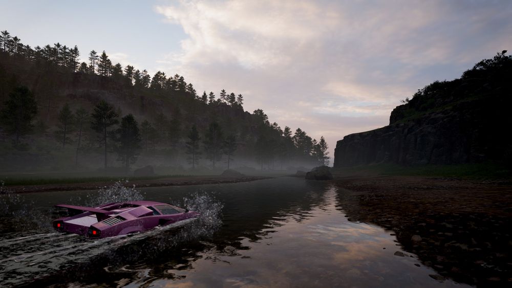 photo of a car driving through water in forza horizon