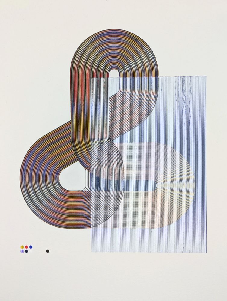 Abstract linear moire pen plotted print