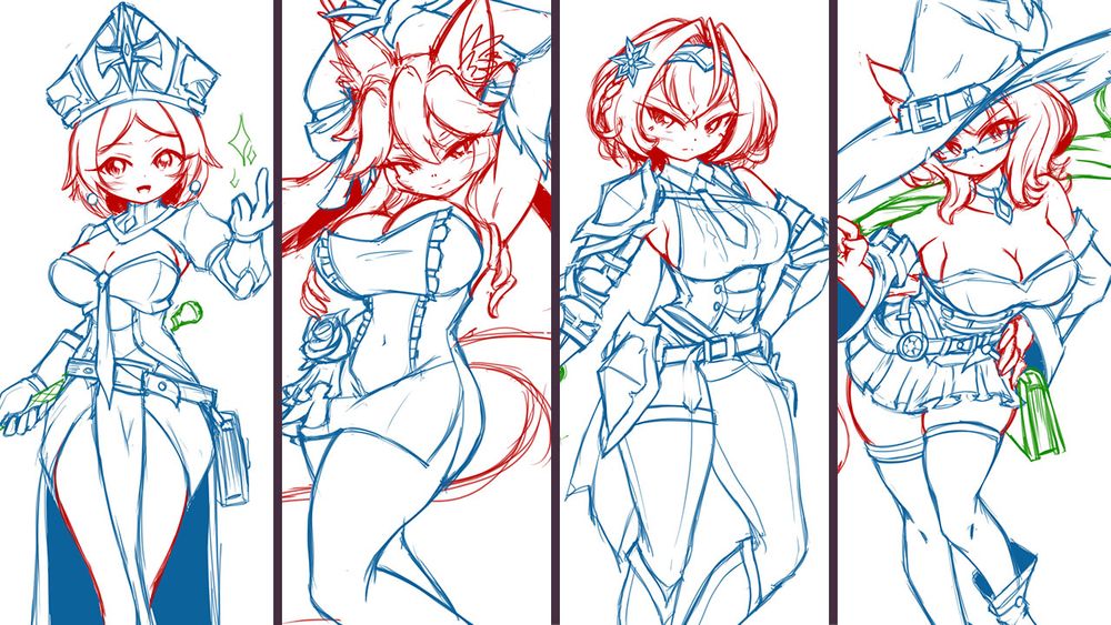 A sketch collage of four beauties