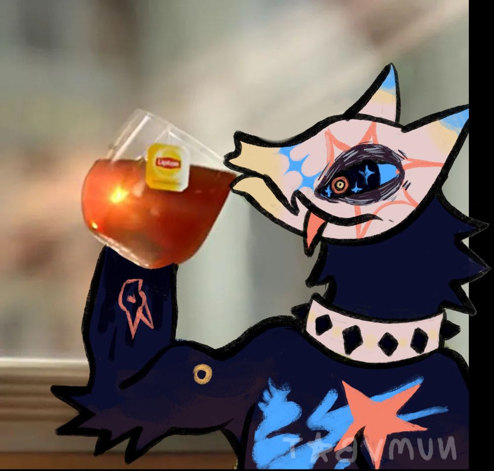 The 'that's none of my business' kermit the frog meme with my OC, Numvbat drawn over the top.
