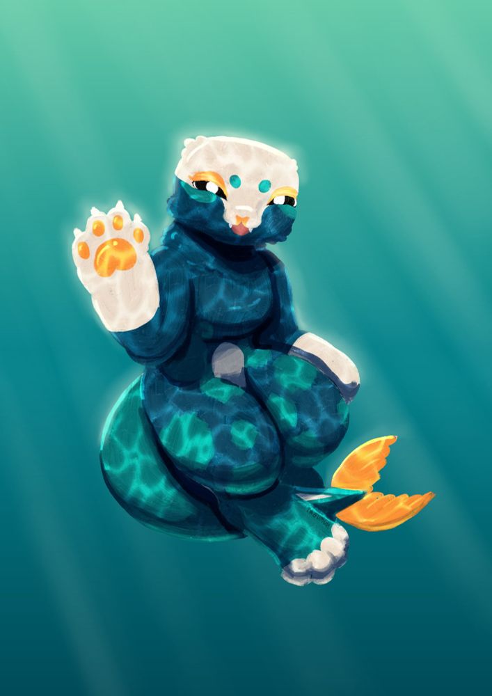 Killa the anthro seal waving to you underwater