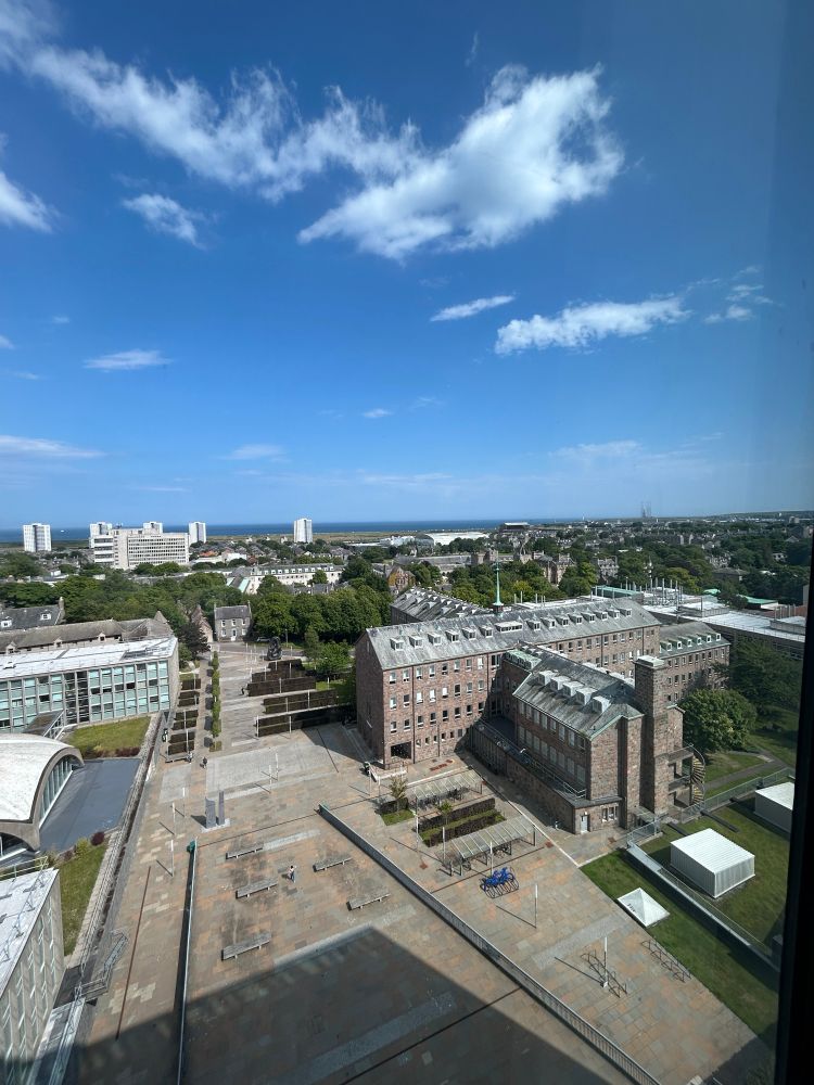 A few toward the North Sea from the Linrary’s 7th Floor with Aberdeen’s old campus buildings below.