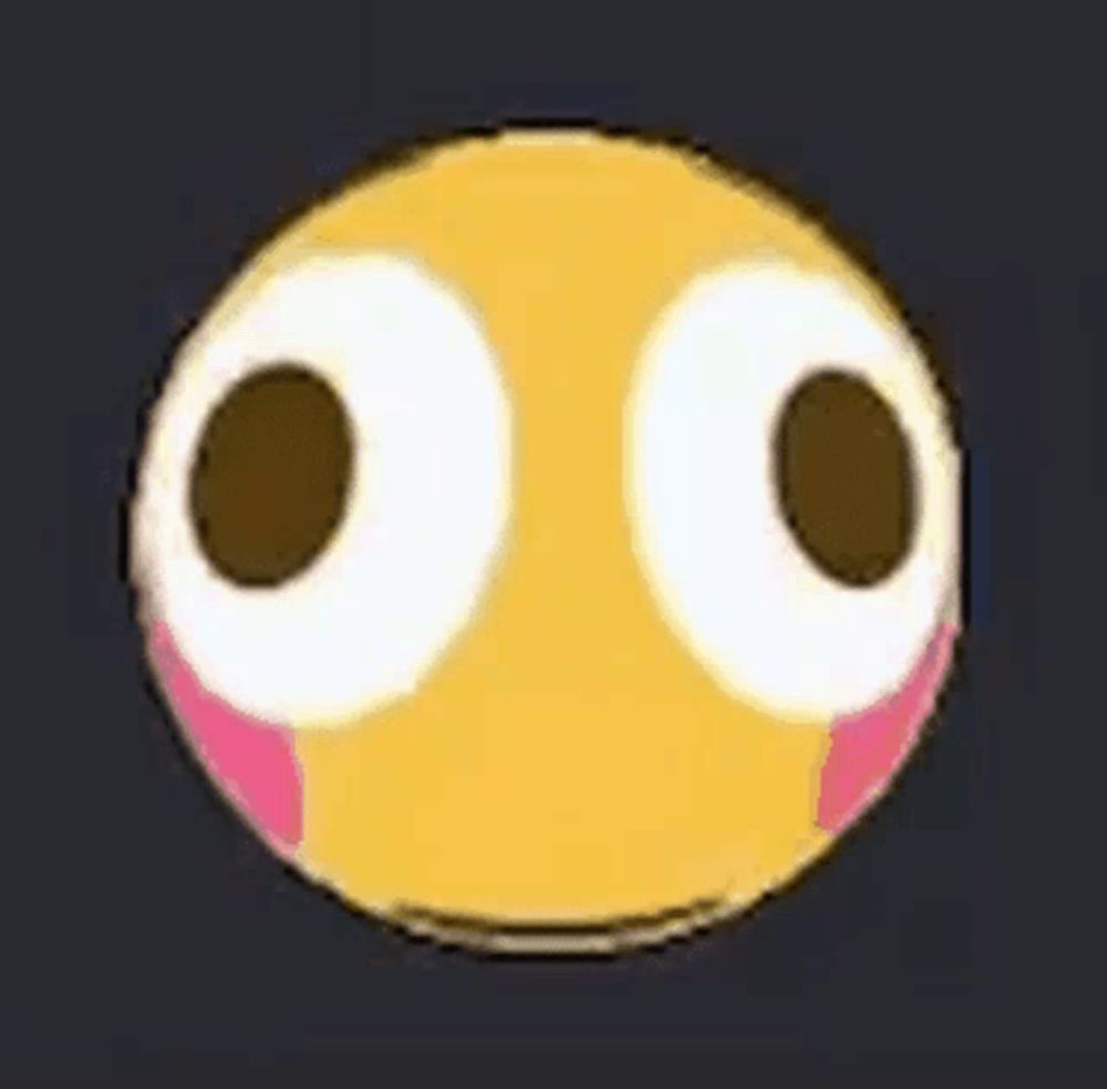 a yellow smiley face with big eyes and a pink cheek is on a black background .