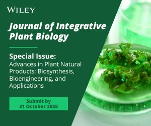 Green background with image of plants in tissue culture. Text reads: Wiley Journal of Integrative Plant Biology Special Issue: Advances in Plant Natural Products: Biosynthesis, Bioengineering, and Applications