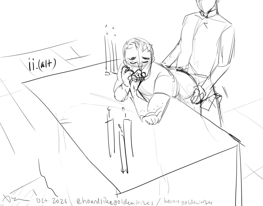 an alternate doodle of the same man—TJ—bent over the altar so the priest can fuck him. Slightly different angle.