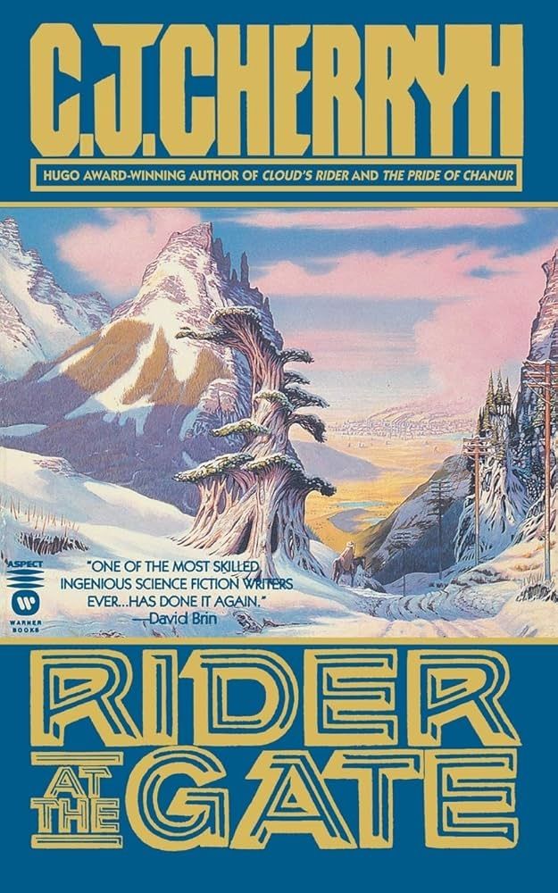 The cover of a science fiction book called "Rider at the Gate." It features a frozen, alien landscape. 