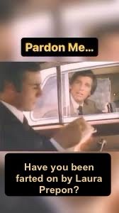 Old Grey Poupon commercial captioned, “Pardon me…have you been farted on by Laura Prepon?”