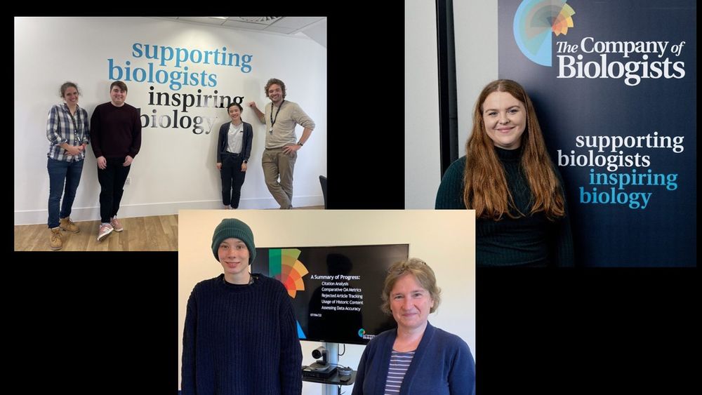 Three images of Ryan, Erin and Emily during their internships at The Company of Biologists.