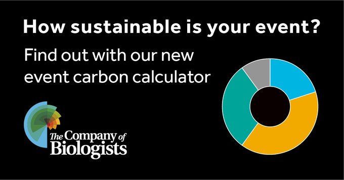 How sustainable is your event? Find out with our new event carbon calculator. The Company of Biologists logo, and a doughnut chart with different colours.