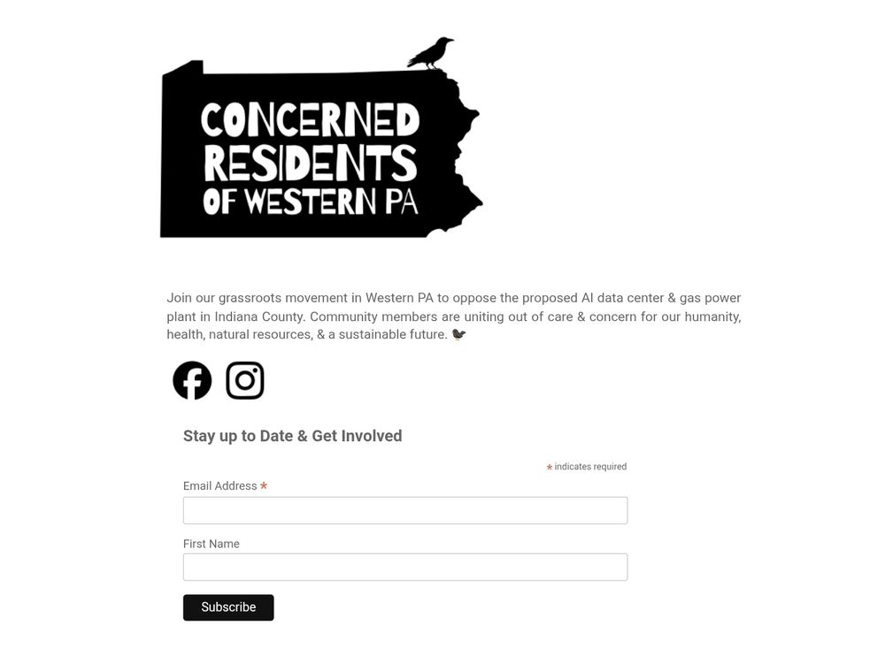 Join our grassroots movement in Western PA to oppose the proposed AI data center & gas power plant in Indiana County. Community members are uniting out of care & concern for our humanity, health, natural resources, & a sustainable future.