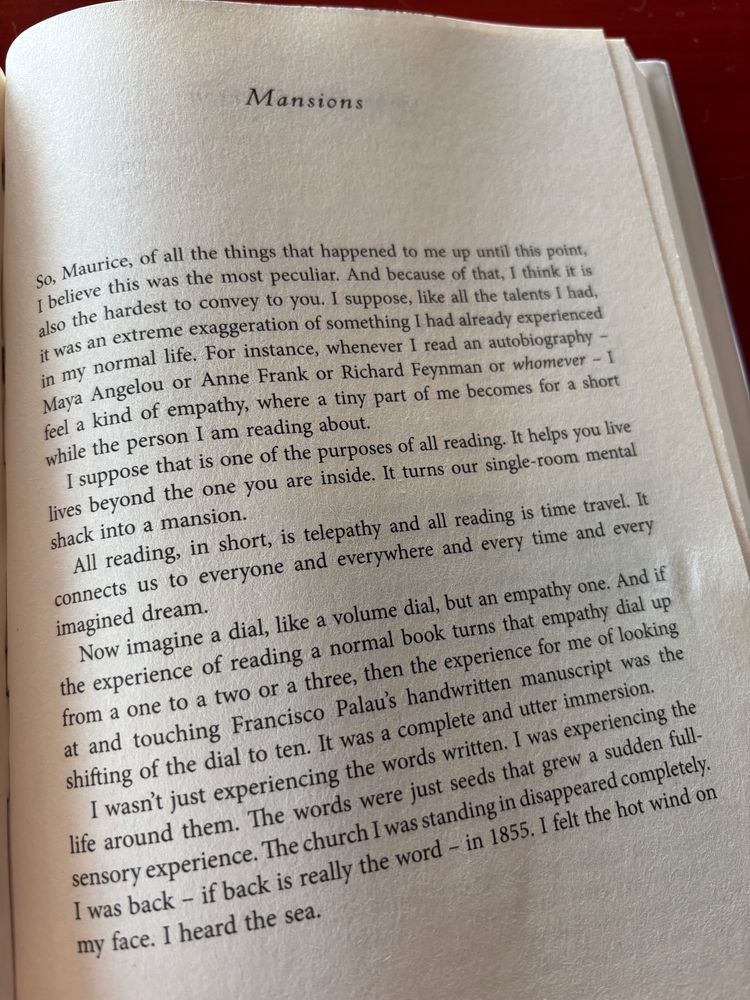 Titled “Mansions,” this page describes the empathy we experience when we read. 