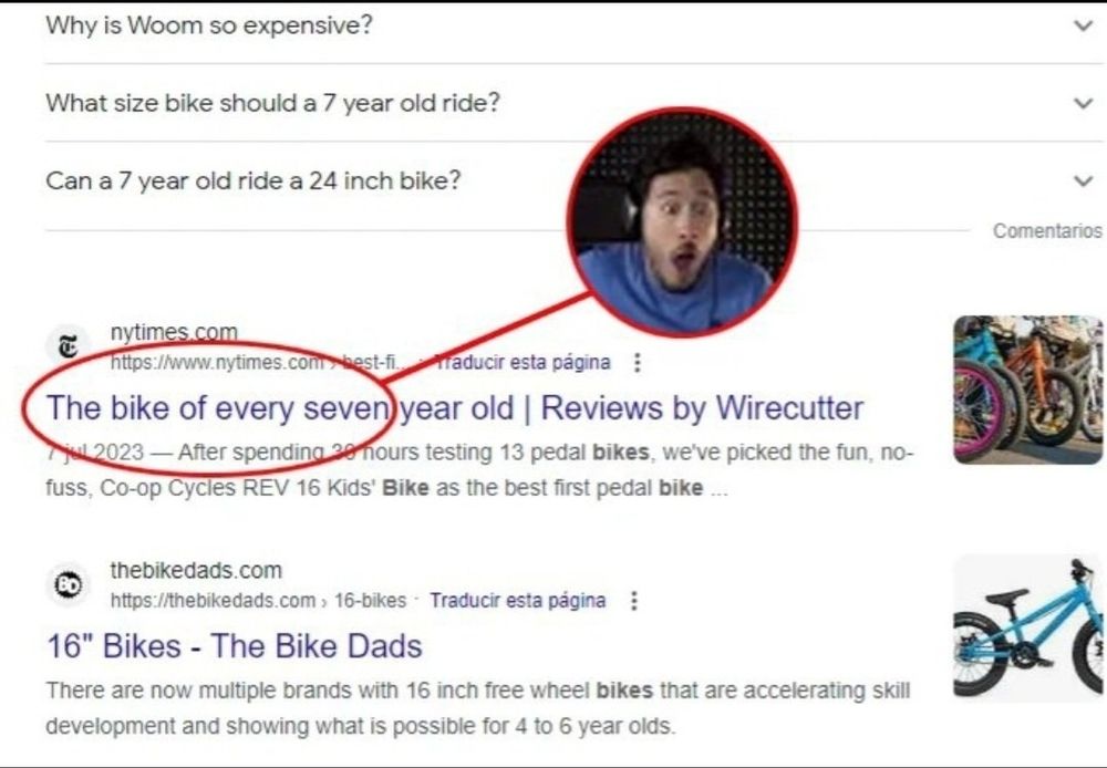 The joke in this image is:
Markiplier (a YouTuber) reacting to "the bite of 87" (actually the bite of 83). This image shows a google search saying "The bike of every seven" which sounds like "the bite of 87".

Thank you for listening and bye