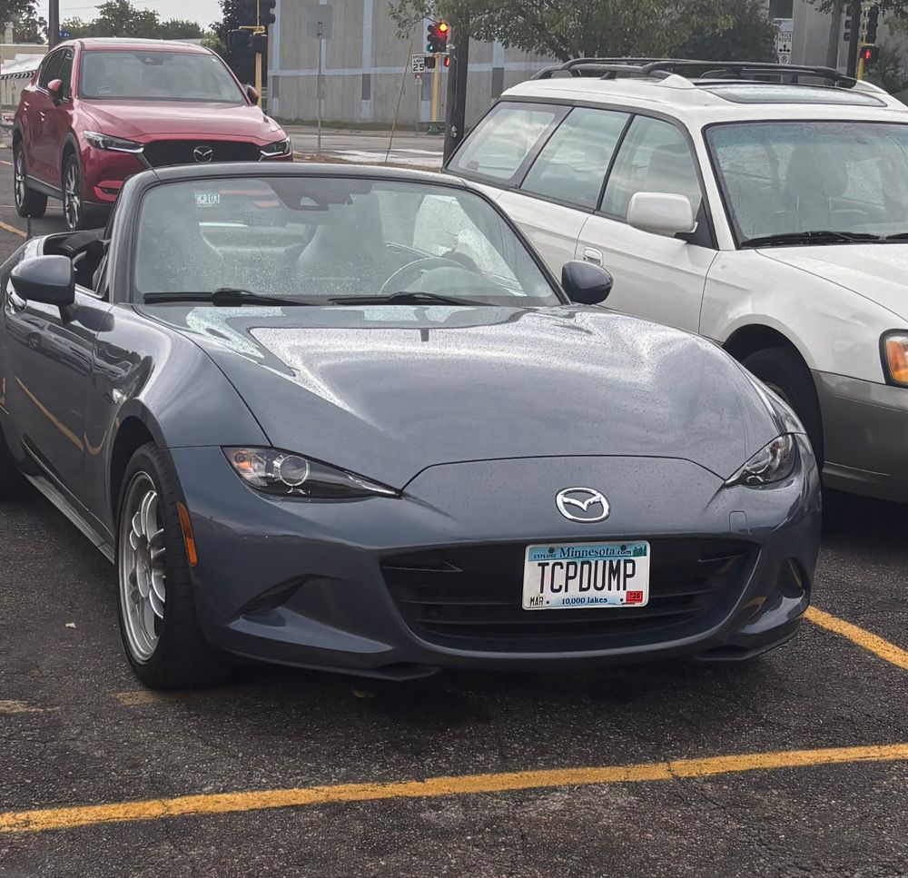 Mazda Miata convertible license plate TCPDUMP
