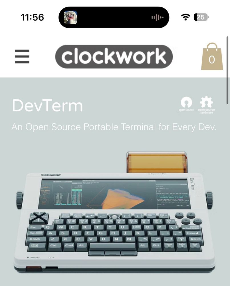 Clockwork devterm, all in one computer with long narrow screen and KNOBS and a THERMAL PRINTER, very 80s styling 